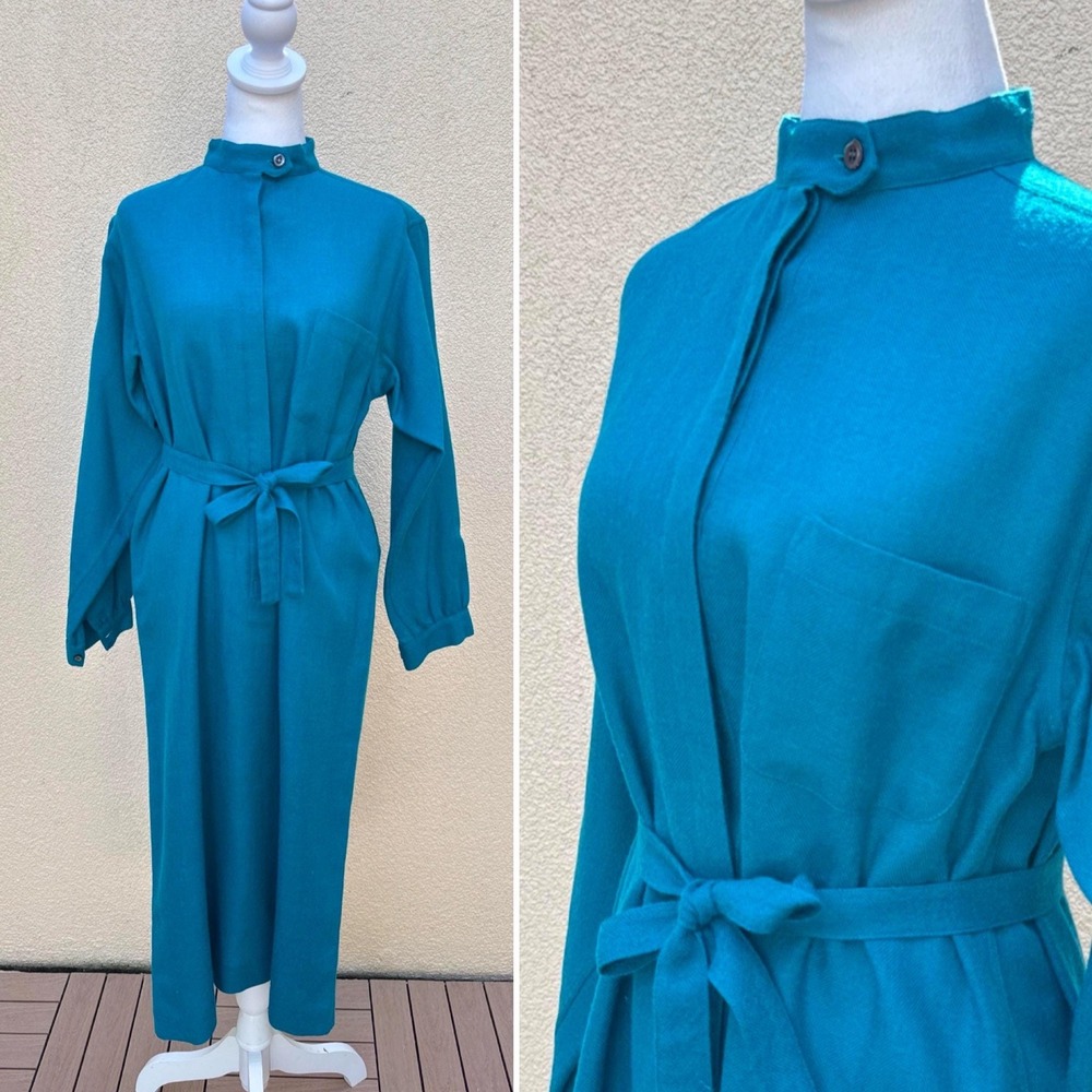 Donald Davis Ireland aqua Turquoise wool long sleeve tunic dress